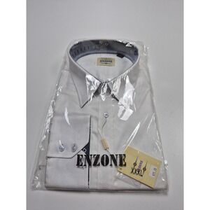 Enzone Dress Shirt Mens 3XL White Solid 100% Cotton Woven Long Sleeve Business